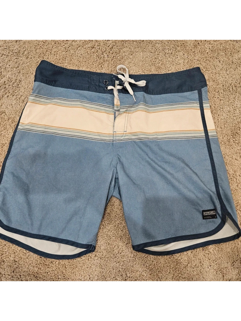 Ezekiel Men’s 38 Blue Striped Stretch Board Shorts Swim Trunks